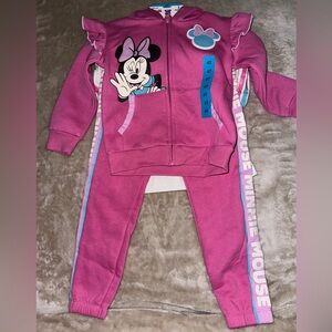 3 Pieces Disney Pink Minnie Mouse Zip-Up One-Piece Tracksuit & Tee Shirt